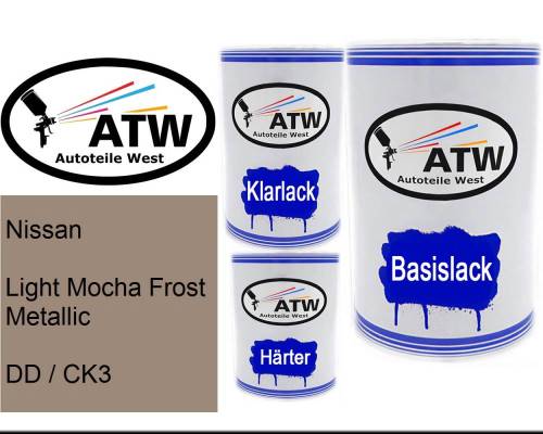 Nissan, Light Mocha Frost Metallic, DD / CK3: 500ml Lackdose + 500ml Klarlack + 250ml Härter - Set, von ATW Autoteile West.
